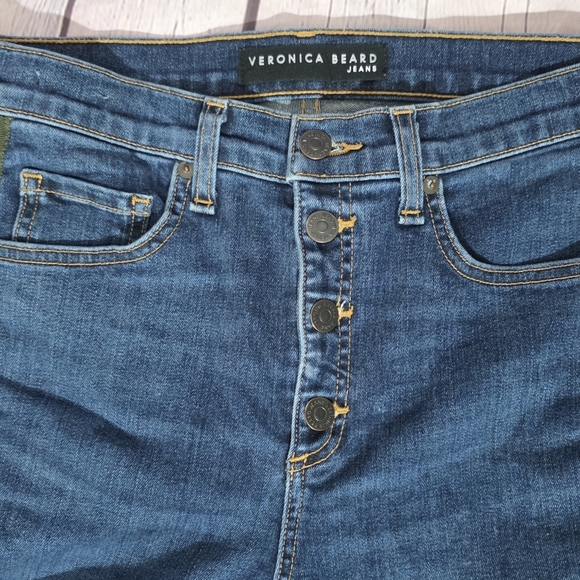 Veronica Beard Debbie Skinny Blue Jeans with Gold Stripe Raw Frayed Hem Sz 28 - Picture 9 of 9